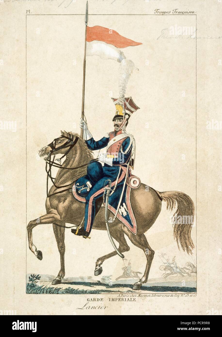 French lancer of the Imperial Guard, Napoleonic Wars, c1815. Artist: Unknown. Stock Photo