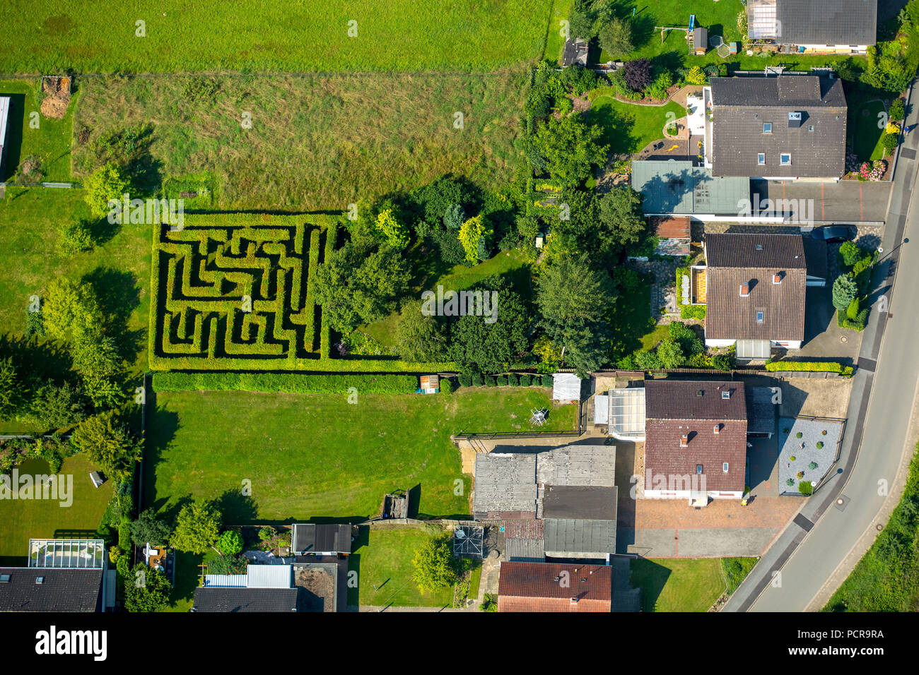 Maze in the private garden Grabenstraße 66, Bünde, East Westphalia, North Rhine-Westphalia, Germany Stock Photo