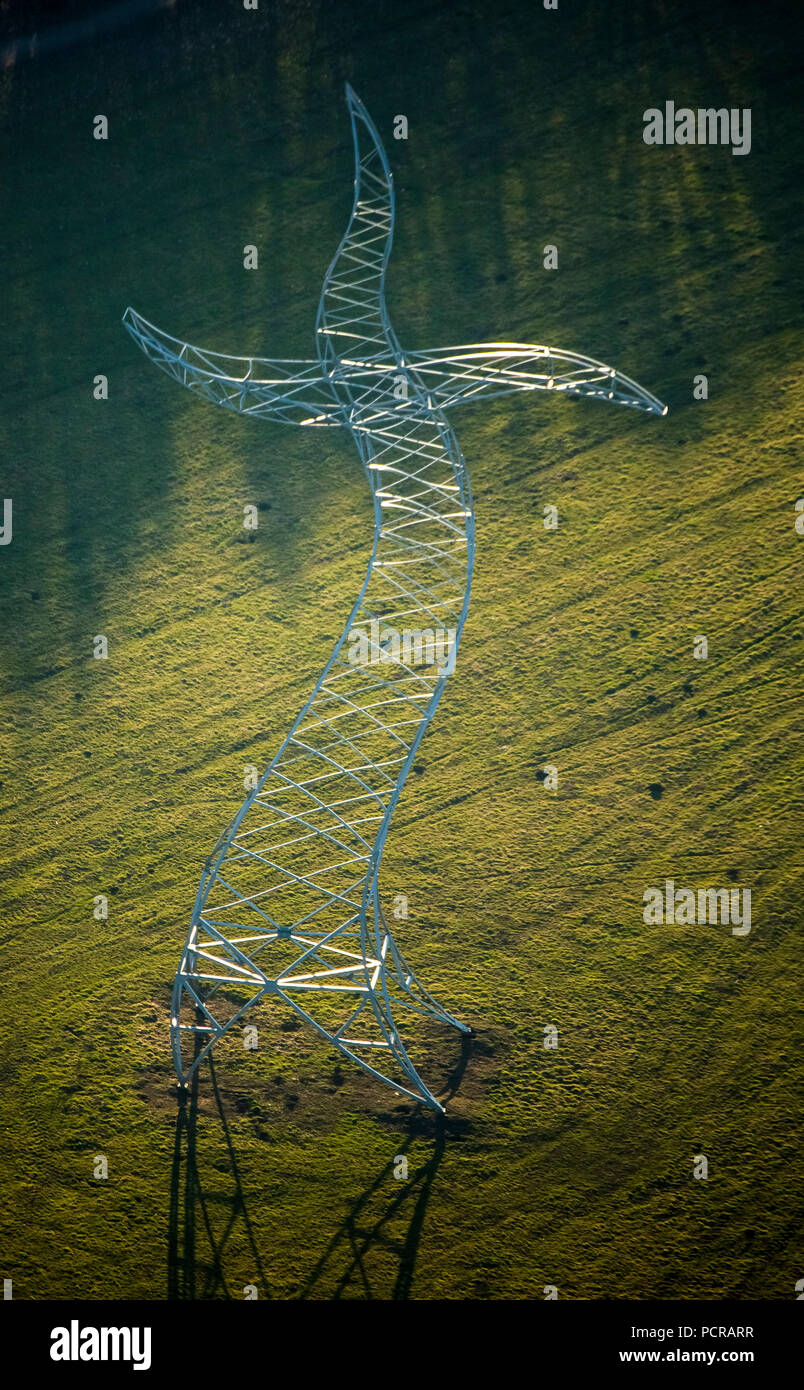 Emscher art Inges Idea Sorcerer's apprentice, high voltage mast as art, Oberhausen, Ruhr area, North Rhine-Westphalia, Germany Stock Photo