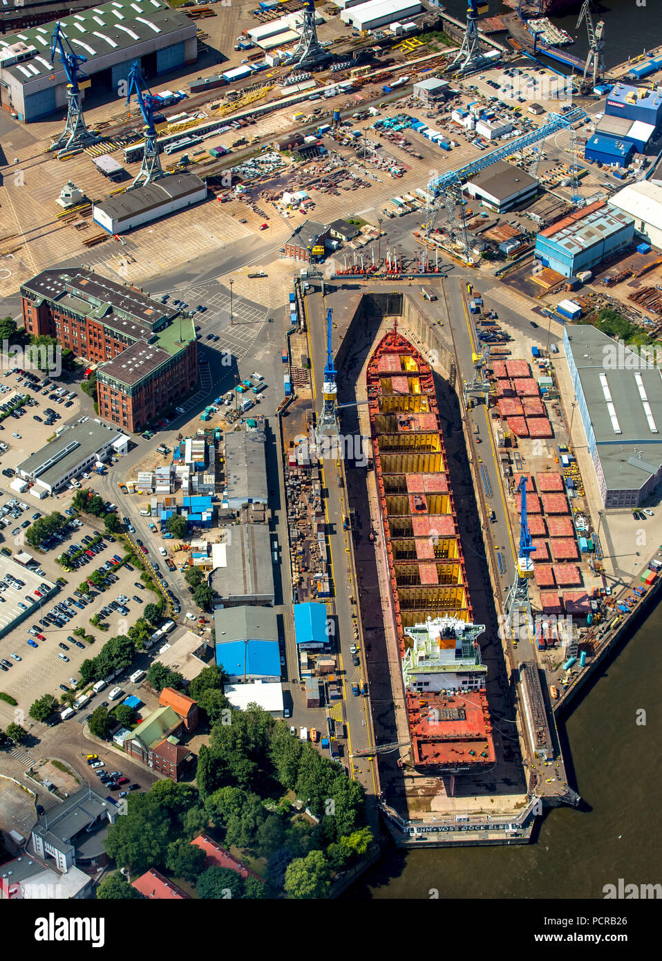 Dry docks of the Hamburg shipyard Blohm + Voss, Port of Hamburg, Elbe, Hamburg, Free and Hanseatic City of Hamburg, Hamburg, Germany Stock Photo