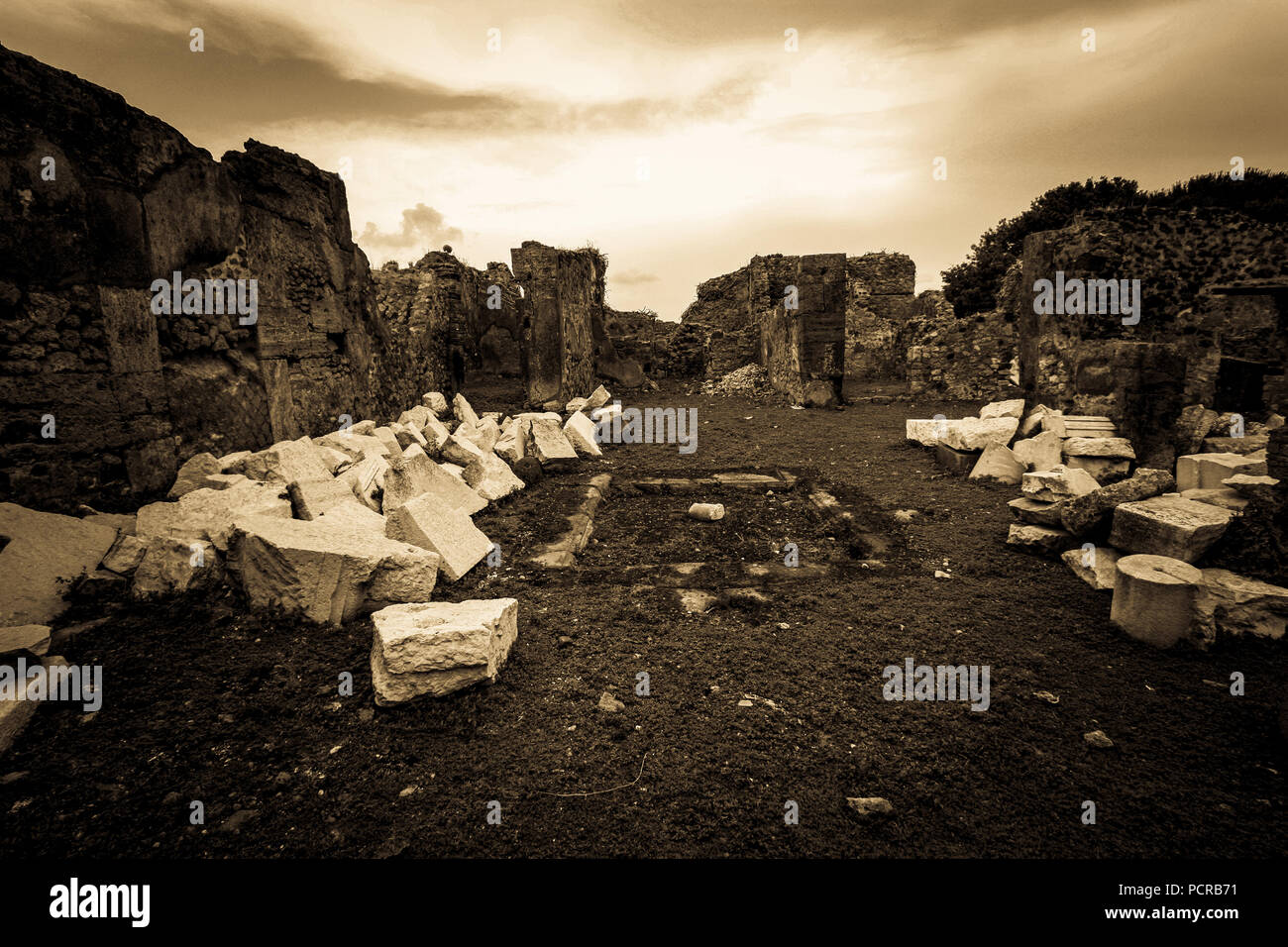 Ruins of two ancient house in Pompeii, near Naples, Italy Stock Photo