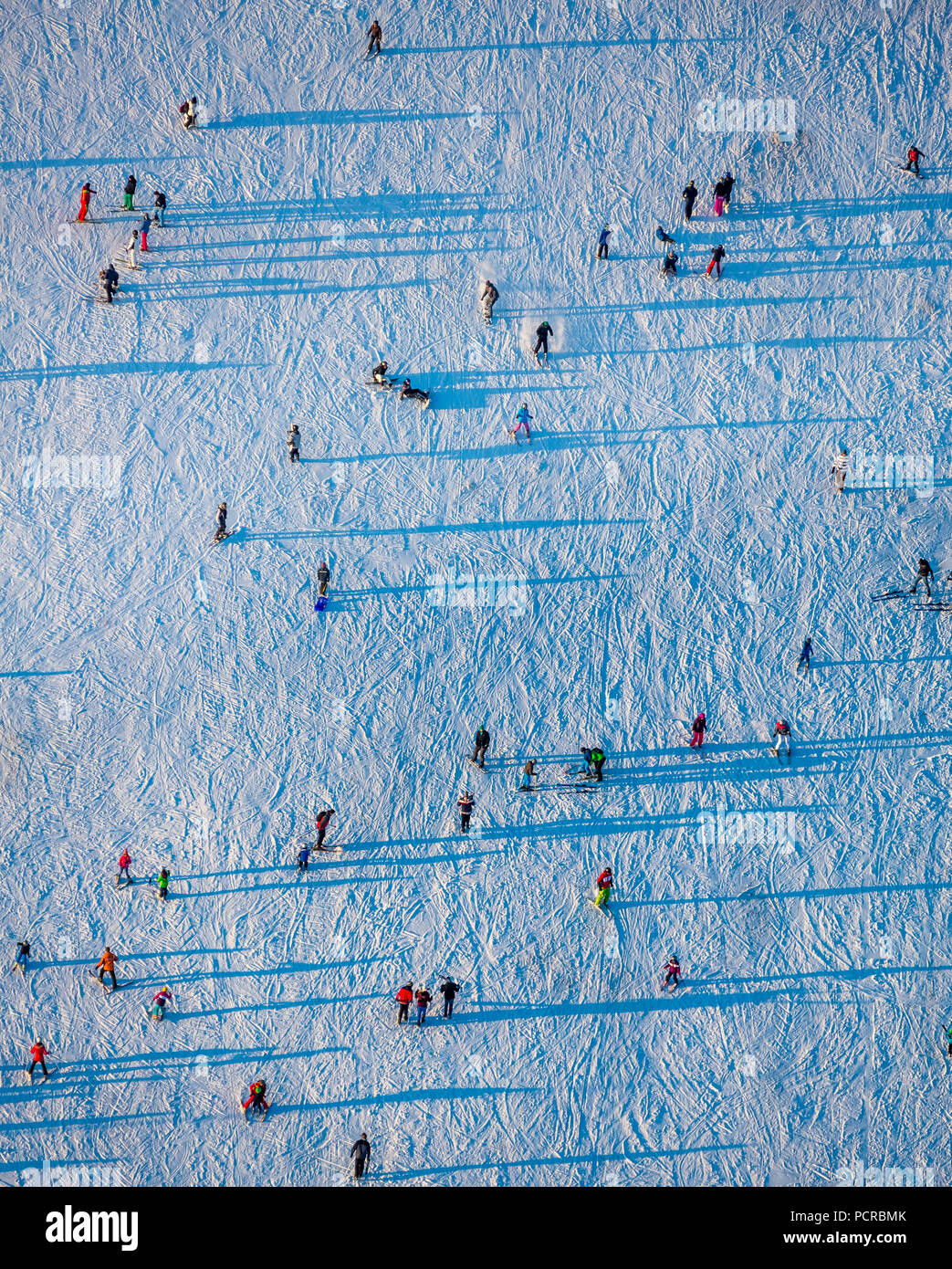 Skiers at ski lift, Winterberg, Hochsauerland (district), North Rhine-Westphalia, Germany Stock Photo