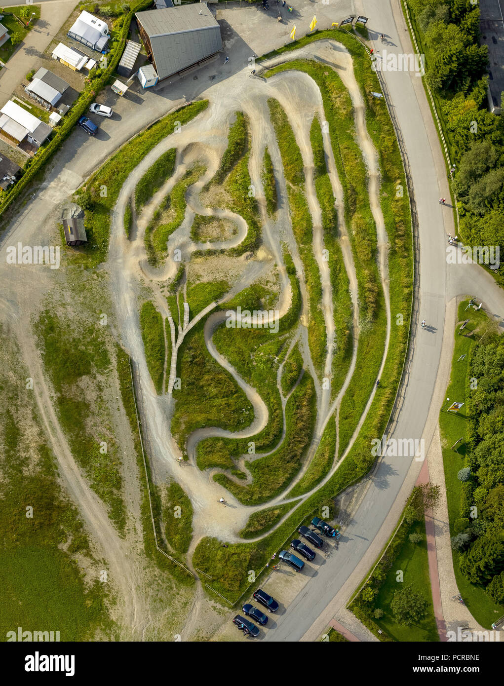 Aerial photo, BMX training track, Winterberg, Hochsauerland (district), North Rhine-Westphalia, Germany Stock Photo