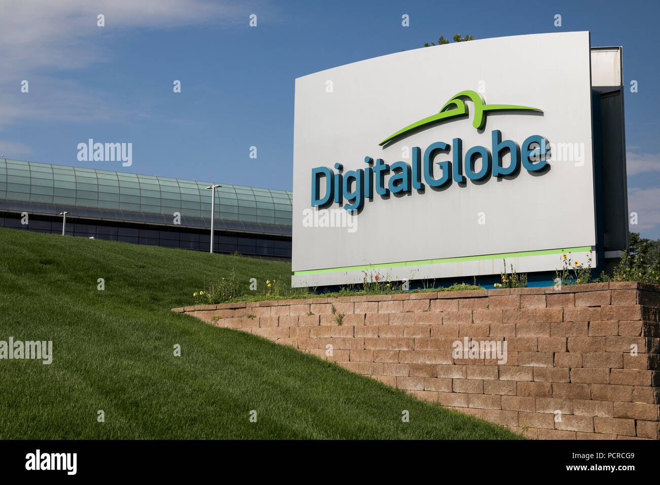 A logo sign outside of the headquarters of DigitalGlobe in Westminster