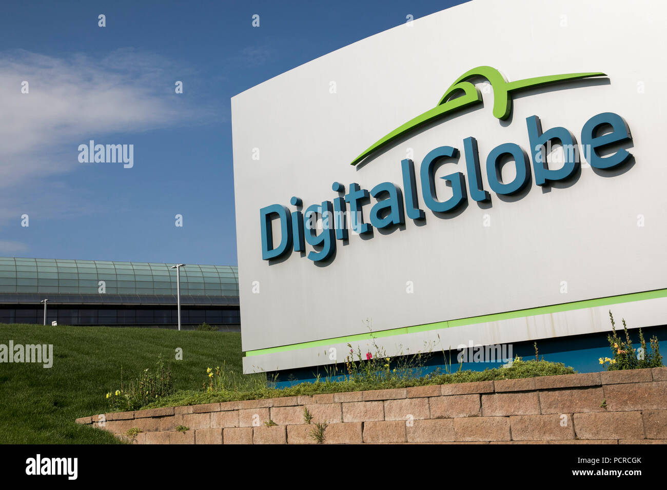 A logo sign outside of the headquarters of DigitalGlobe in Westminster