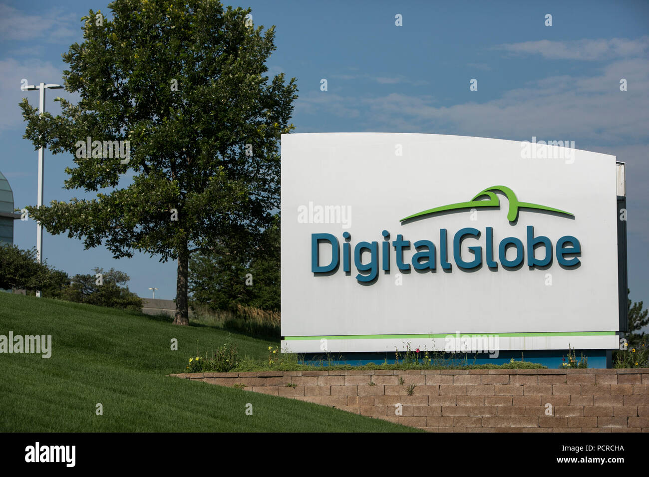 A logo sign outside of the headquarters of DigitalGlobe in Westminster
