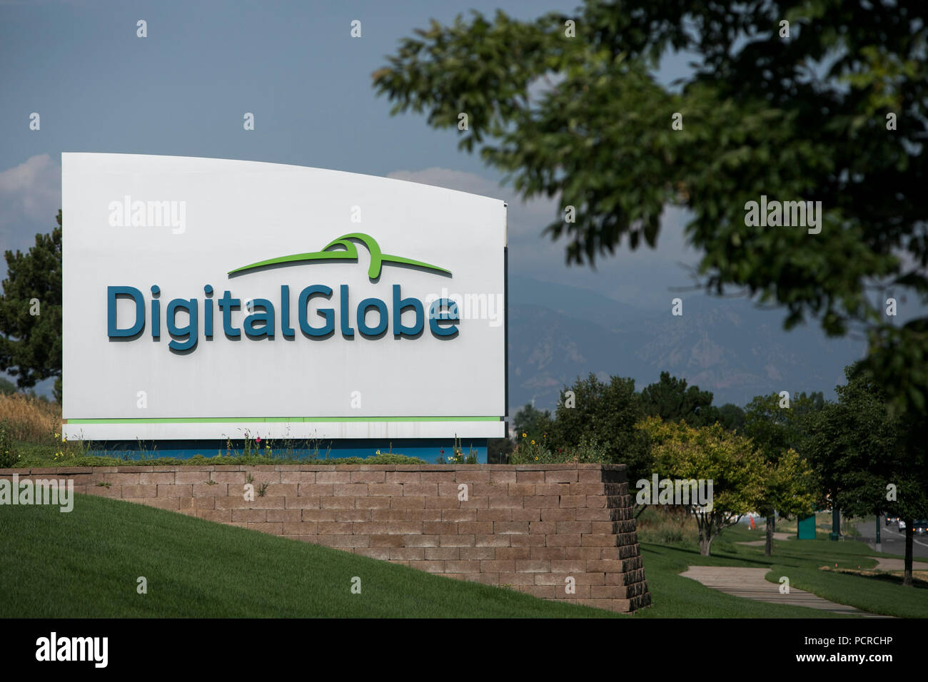 A logo sign outside of the headquarters of DigitalGlobe in Westminster