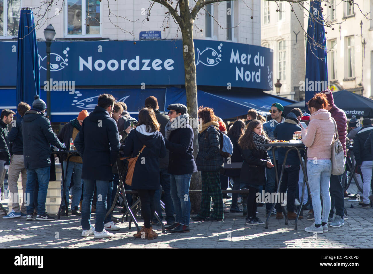 Place Sainte-Catherine, restaurants, trendy district, Brussels, Belgium, fish restaurant Noordzee, Stock Photo