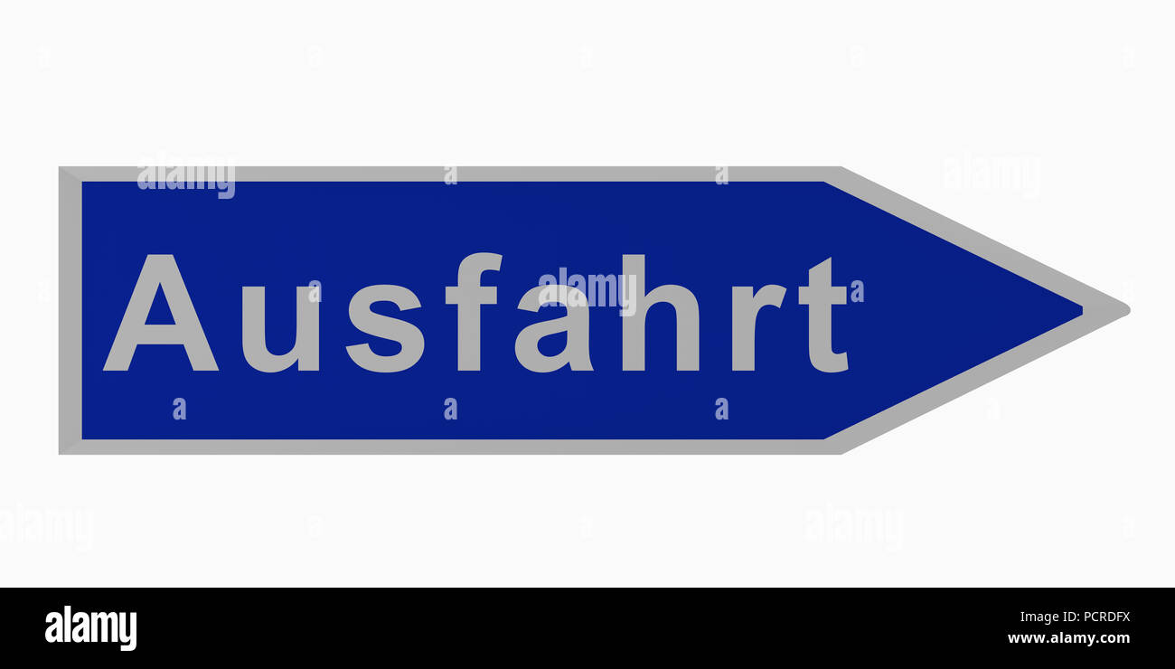 German traffic sign exit from the motorway (arrow sign). 3d rendering