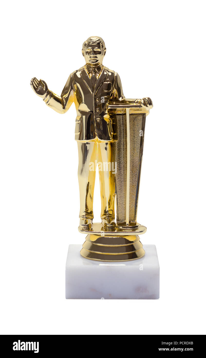 Gold Debate Trophy Isolated on a White Background. Stock Photo