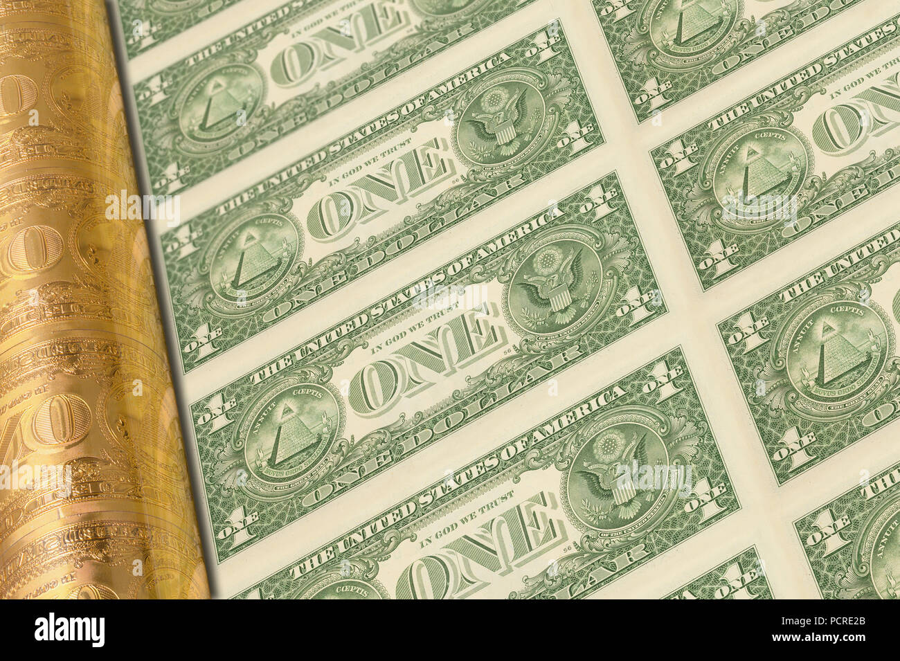 Making United States Money on a Printig Press. Stock Photo