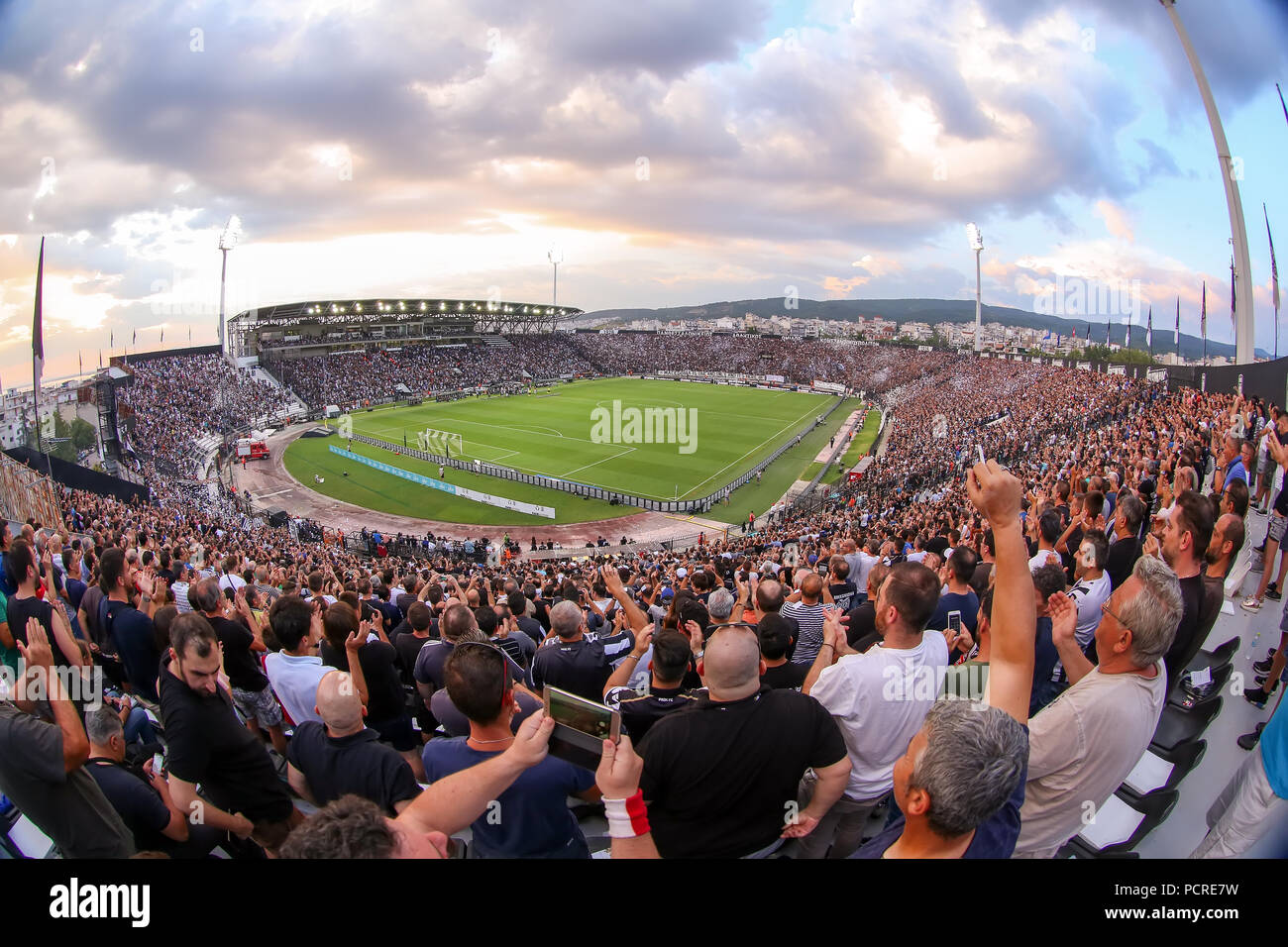 Thessaloniki, Greece - July 24, 2018: View of the full stadium behind fans during the UEFA Champions League Second qualifying round , 1st  match betwe Stock Photo