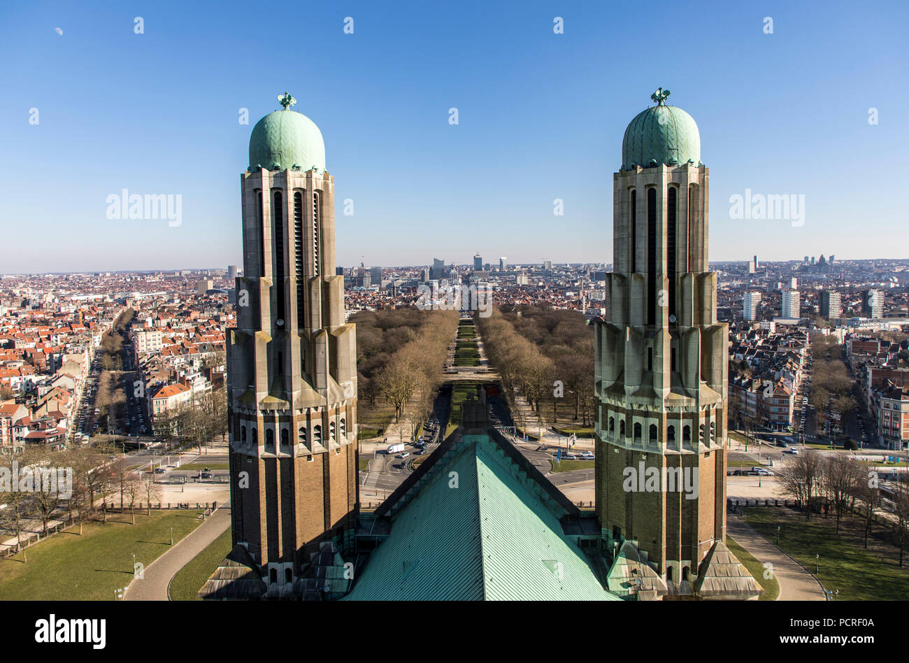 Church of the National Basilica of the Sacred Heart, Basilique Nationale du SacrŽ-CÏur, Basilica of Koekelberg, Brussels, view from the viewing platfo Stock Photo