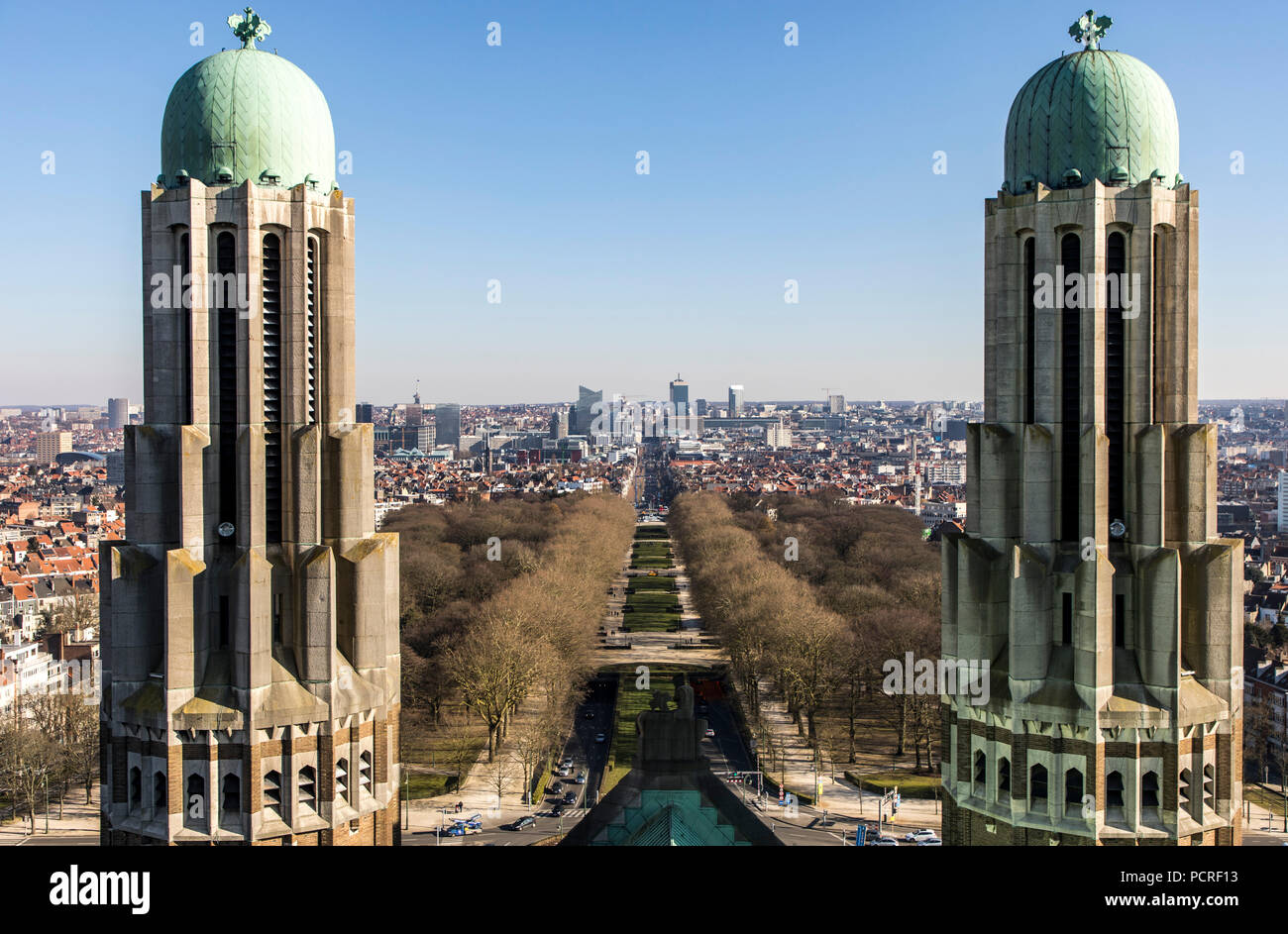 Church of the National Basilica of the Sacred Heart, Basilique Nationale du SacrŽ-CÏur, Basilica of Koekelberg, Brussels, view from the viewing platfo Stock Photo