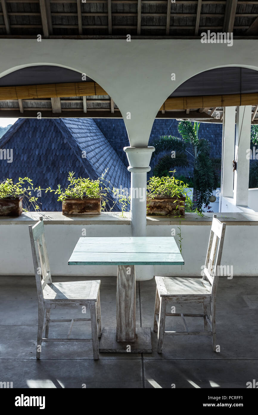 Empty wooden vintage table in morning cafe Stock Photo Alamy