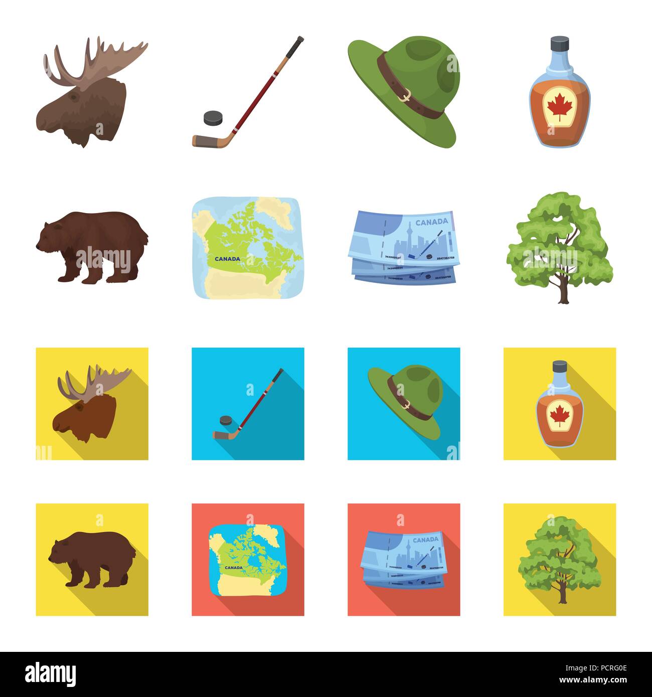 Canadian Dollar Territory Map And Other Symbols Of The Country Canada Set Collection Icons In Cartoon Flat Style Vector Symbol Stock Illustration Stock Vector Image Art Alamy