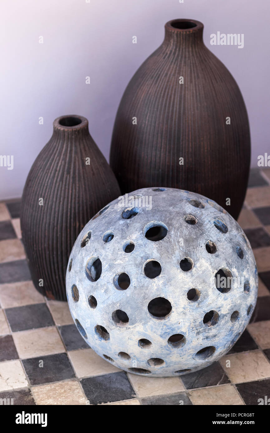 Decorative stone lamp with round holes Stock Photo Alamy