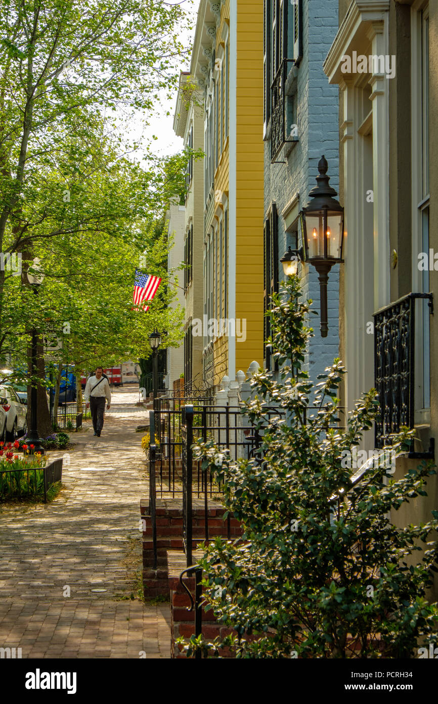 Colorful historic houses, P Street NW, Washington DC Stock