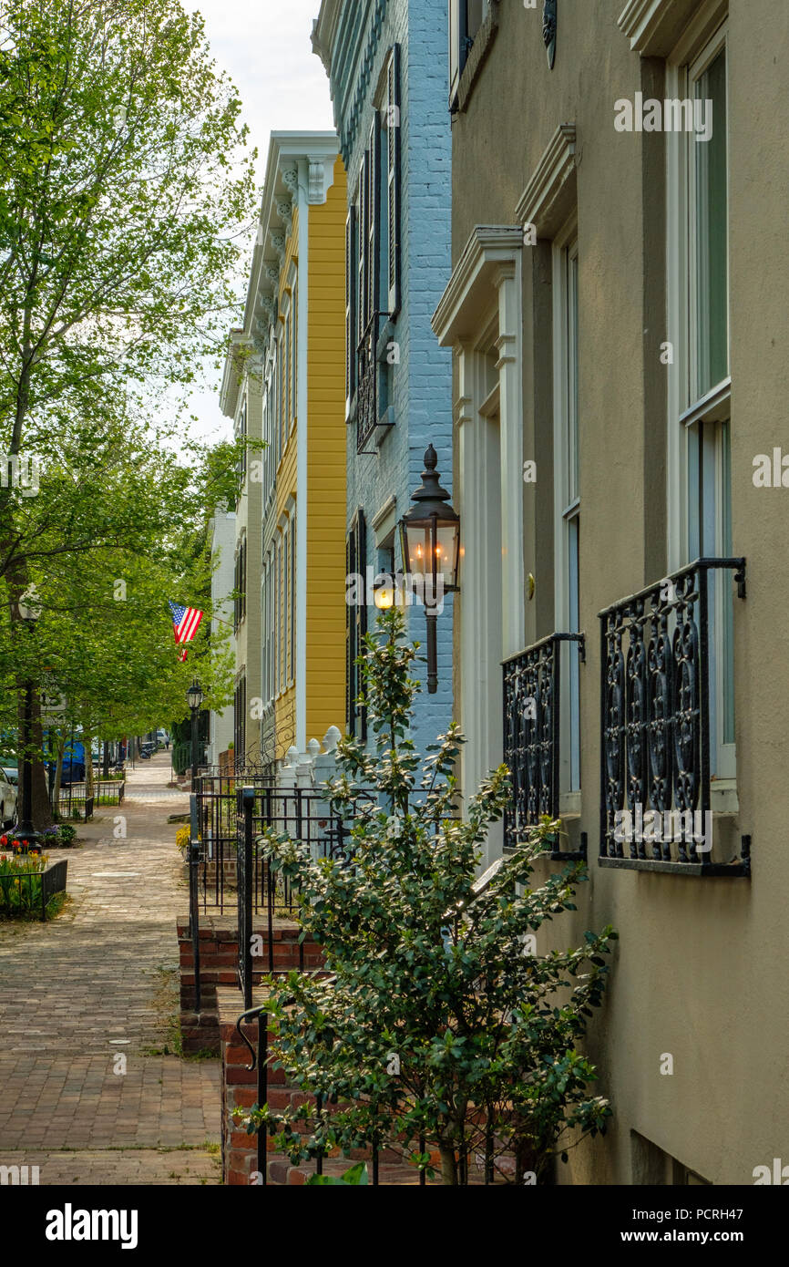 Colorful historic houses, P Street NW, Washington DC Stock