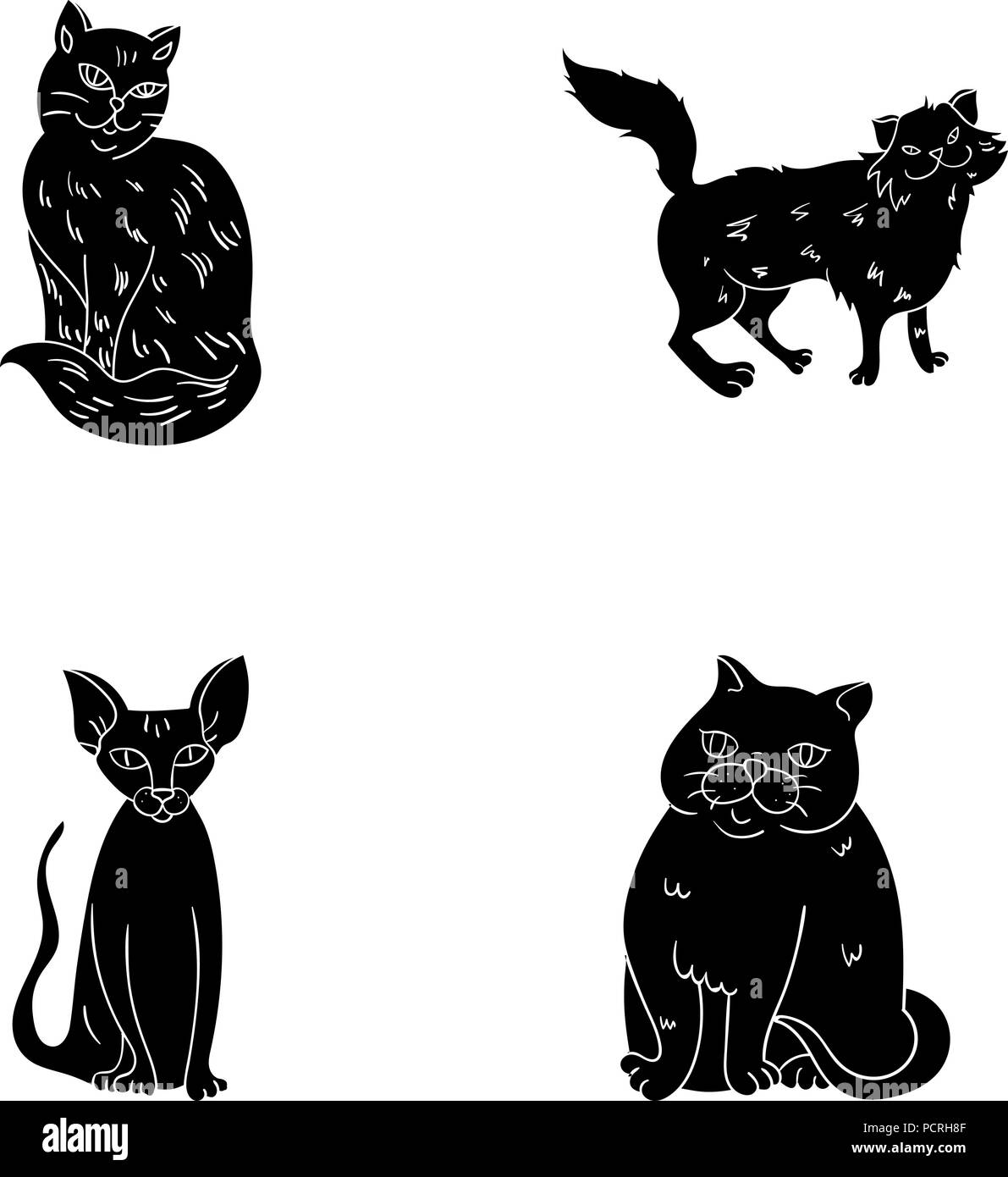 Cute Cat Icon Symbol Set on White. Vector Stock Vector