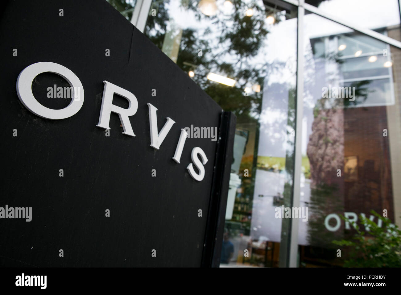 A logo sign outside of a Orvis retail store location in Denver, Colorado, on July 23, 2018. Stock Photo