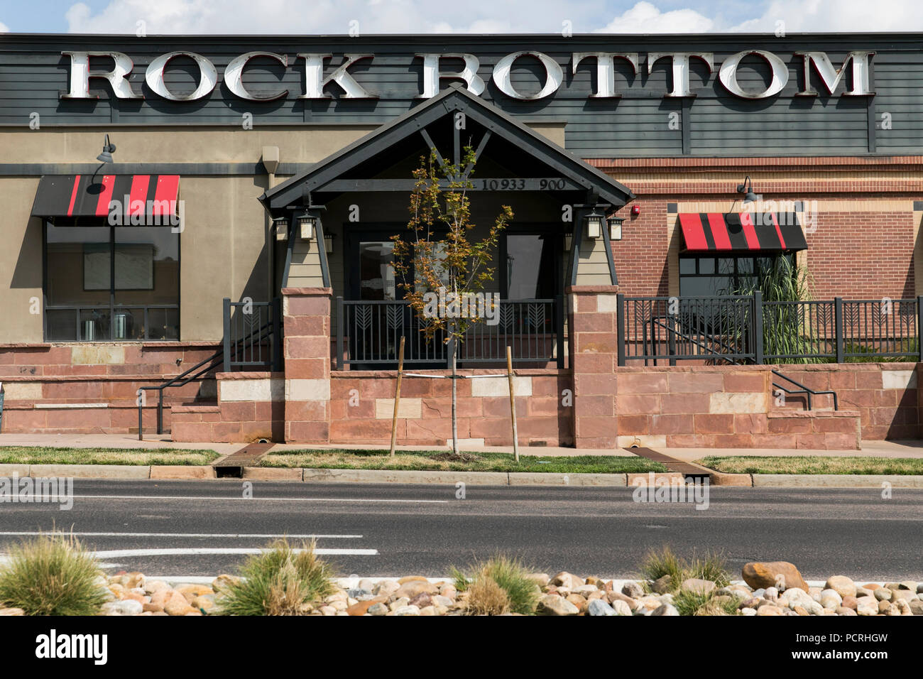 A logo sign outside of a Rock Bottom Restaurant & Brewery restaurant location in Westminster, Colorado, on July 23, 2018. Stock Photo
