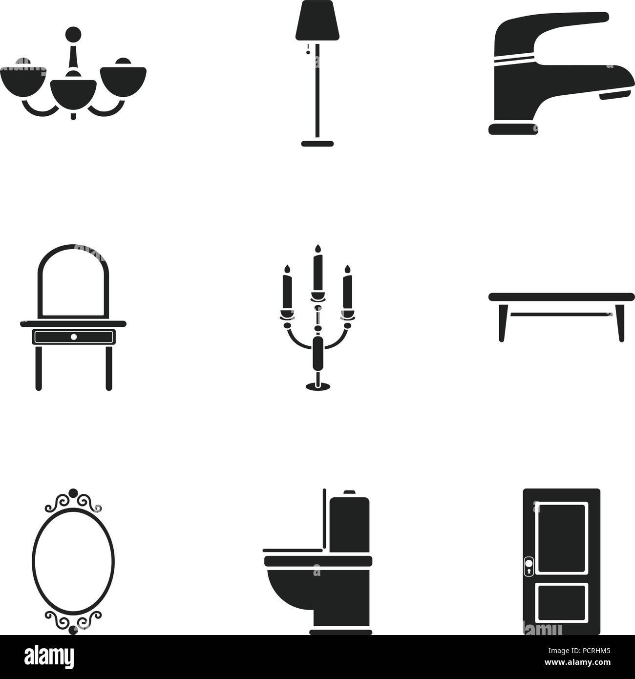 Furniture set icons in black style. Big collection of furniture vector ...