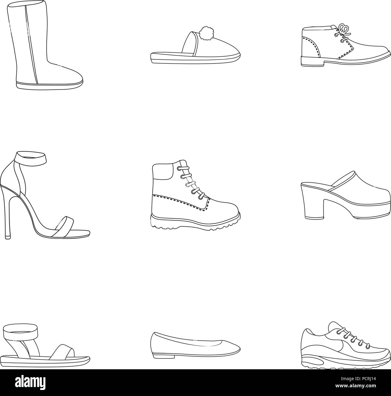 Shoes set icons in outline style. Big collection of shoes vector symbol stock Stock Vector