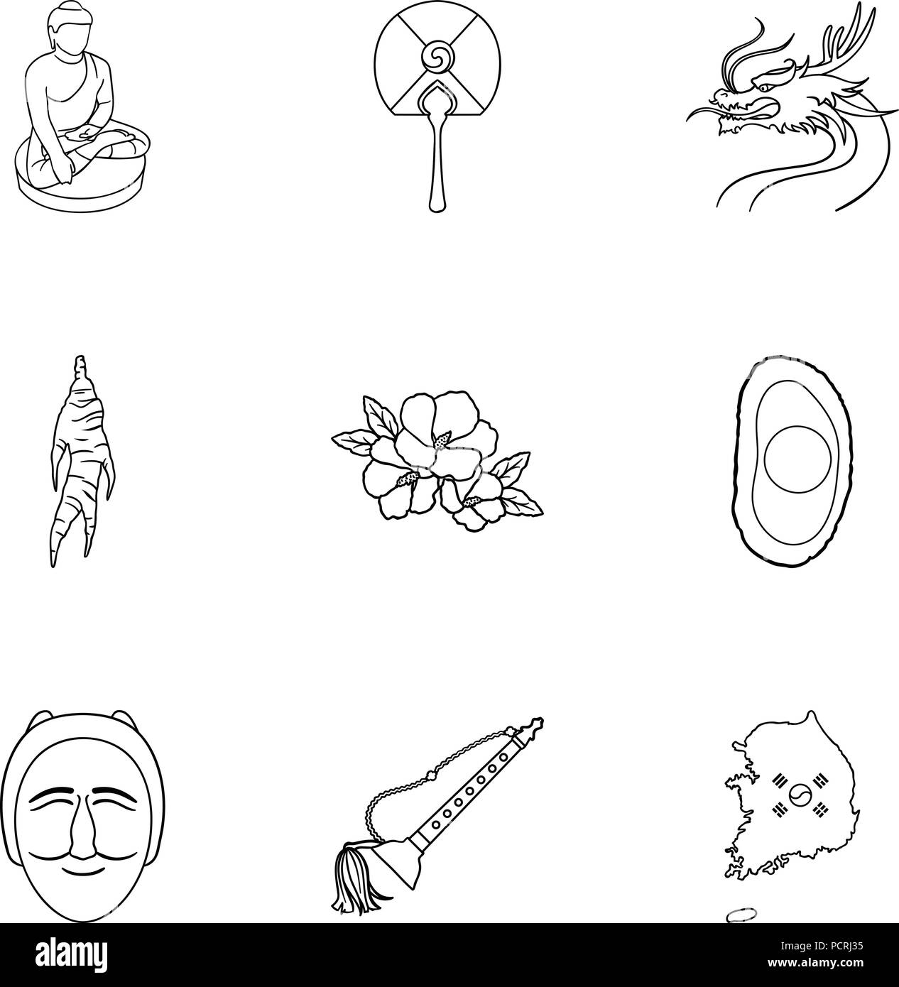 South Korea set icons in outline style. Big collection of South Korea ...