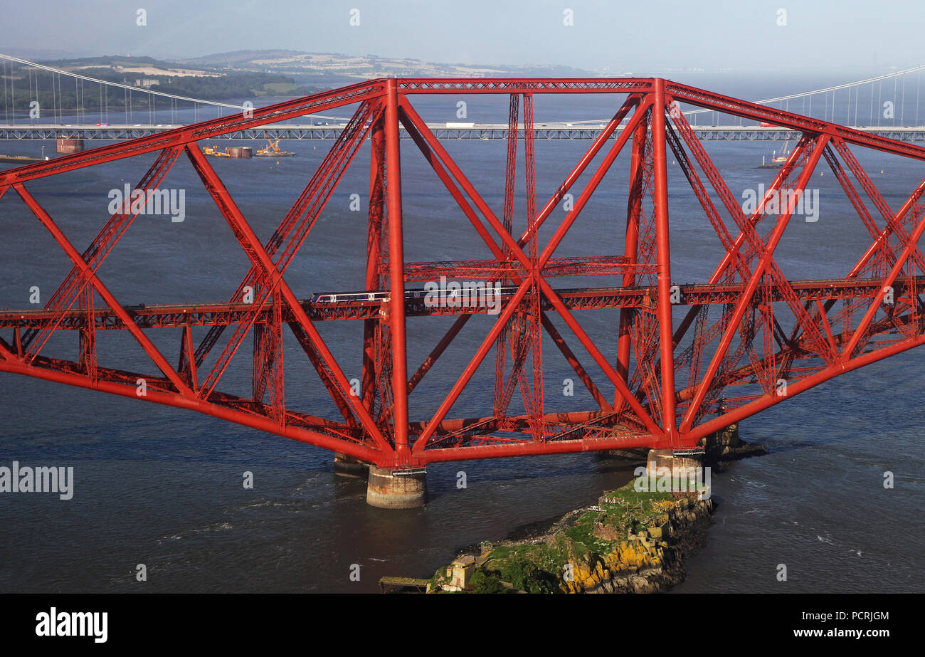 The Forth Railway Bridge from the air on 4.9.12. Stock Photo