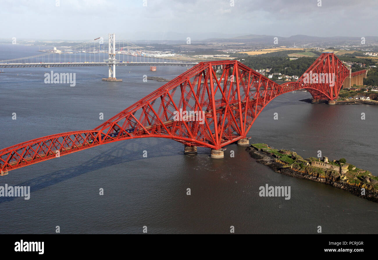 The Forth Railway Bridge from the air on 4.9.12. Stock Photo