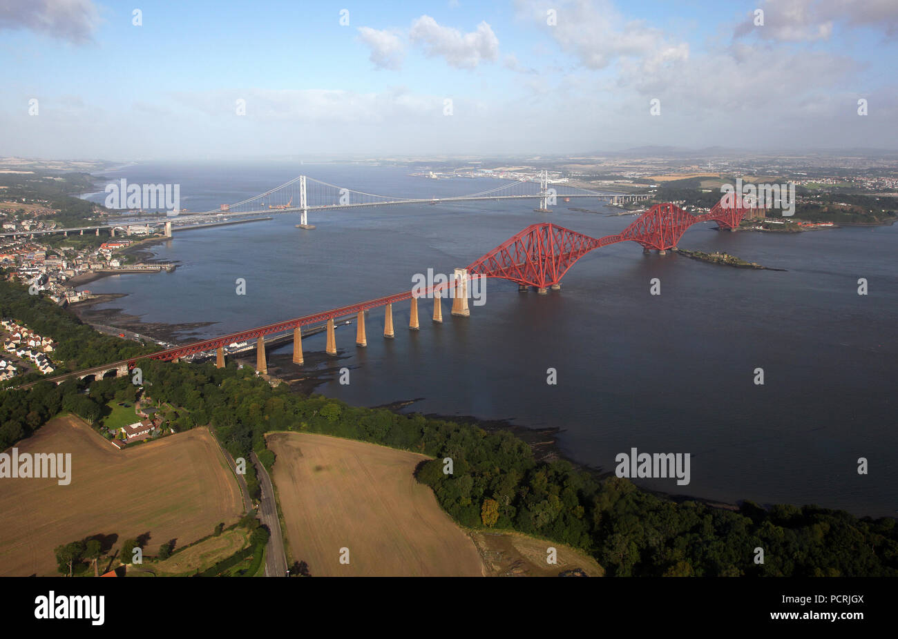 The Forth Railway Bridge from the air on 4.9.12. Stock Photo