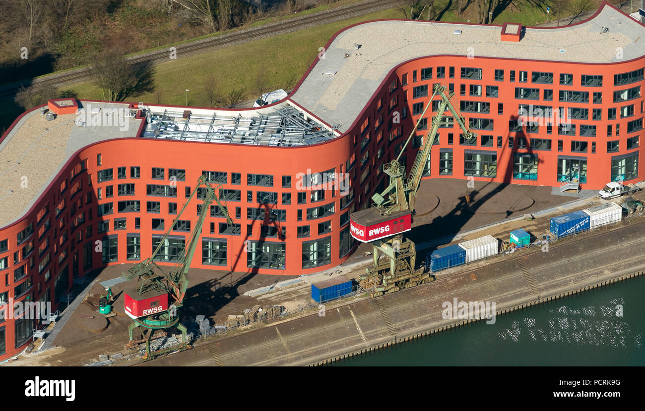 Aerial photo, State Archives of North-Rhine Westphalia, Schwanentor, Duisburg-Mitte, inner harbour, Duisburg, Ruhr area, North Rhine-Westphalia, Germany, Europe Stock Photo