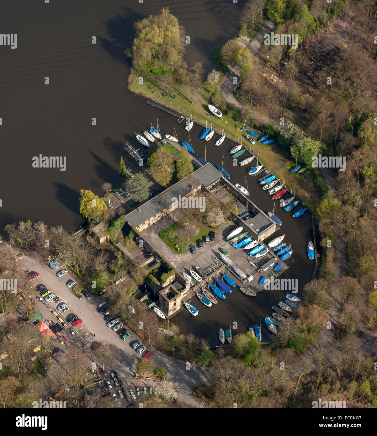Aerial photo, Scheppen House in spring, Essen, Ruhr area, North Rhine-Westphalia, Germany, Europe Stock Photo