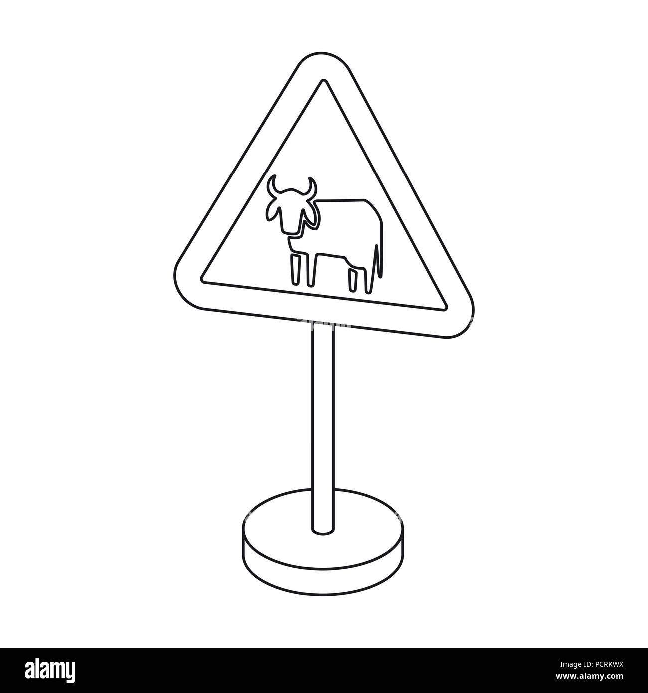 Warning road sign icon in outline design isolated on white background ...