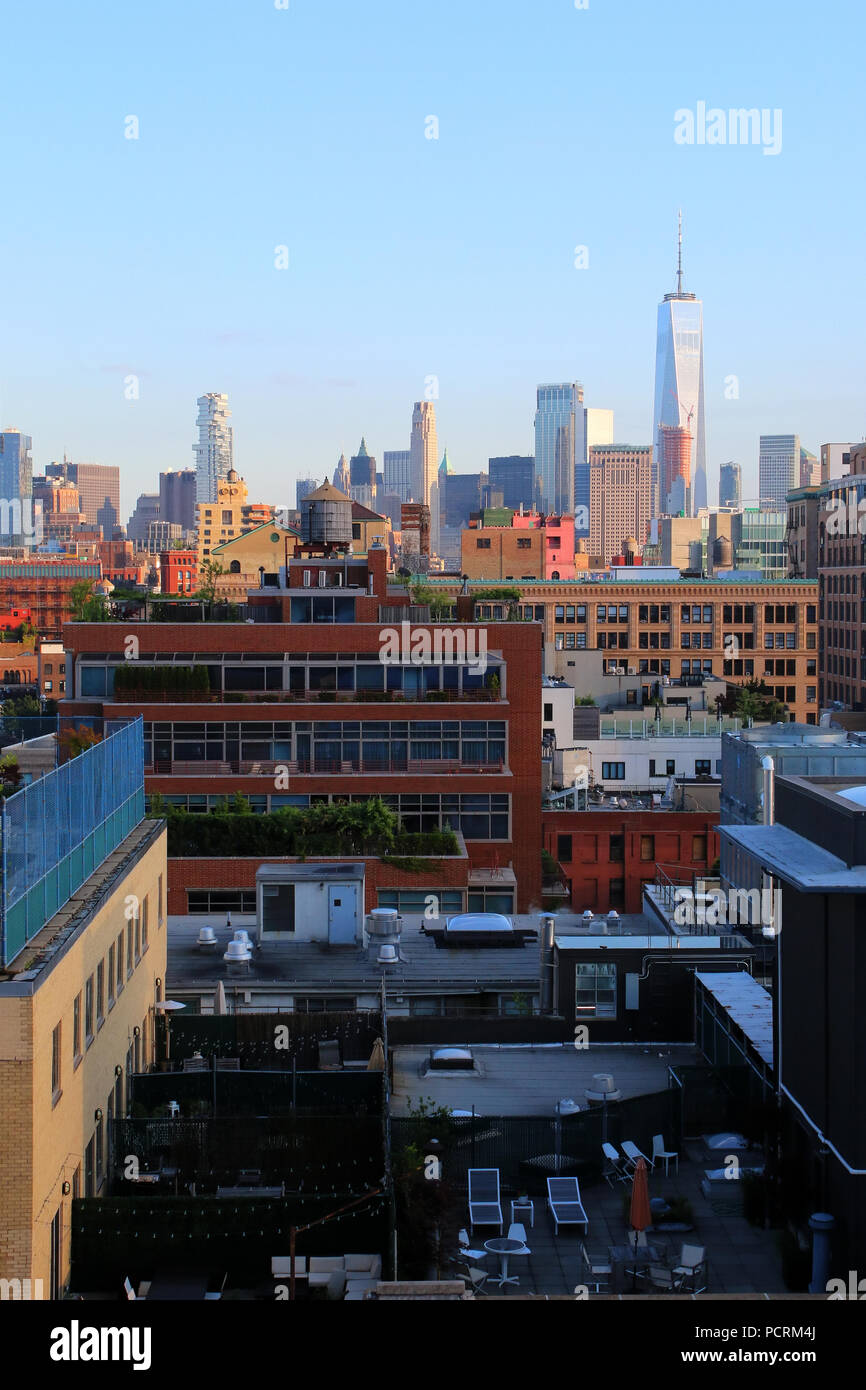 Rooftop view of Lower Manhattan and Financial District skyline, Meatpacking District, Manhattan