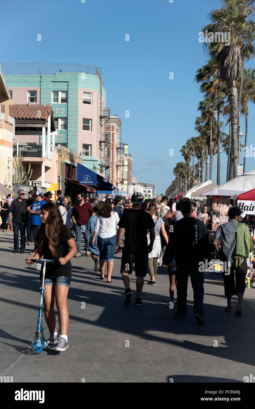 Crowds enjoying the world famous Venice Beach Boardwalk. Stock Photo