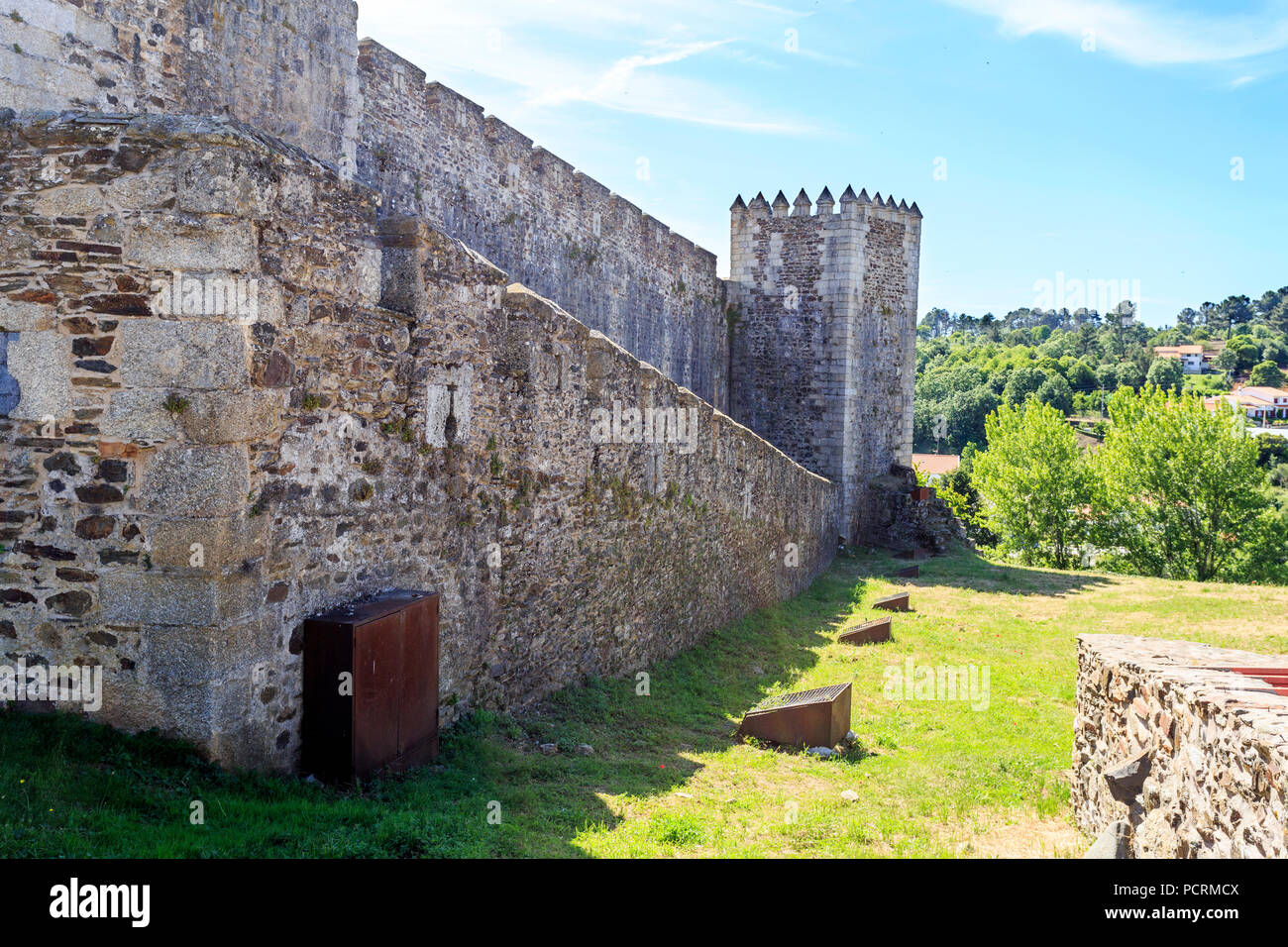 View of the medieval castle external walls, built in late 13th and ...
