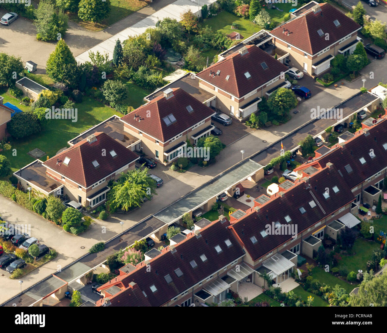 Aerial view, semi-detached houses, Herbede Hollandsiedlung, Witten, Ruhr area, North Rhine-Westphalia, Germany, Europe Stock Photo