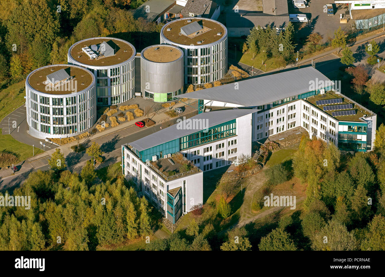 Aerial view, Faculty of Dentistry - Life Science Research Center FEZ II, Institute of Environmental Technology and Management at the University of Witten Herdecke GmbH, University Dental Clinic Witten Herdecke, FEZ, Witten, Ruhr area, North Rhine-Westphalia, Germany, Europe Stock Photo