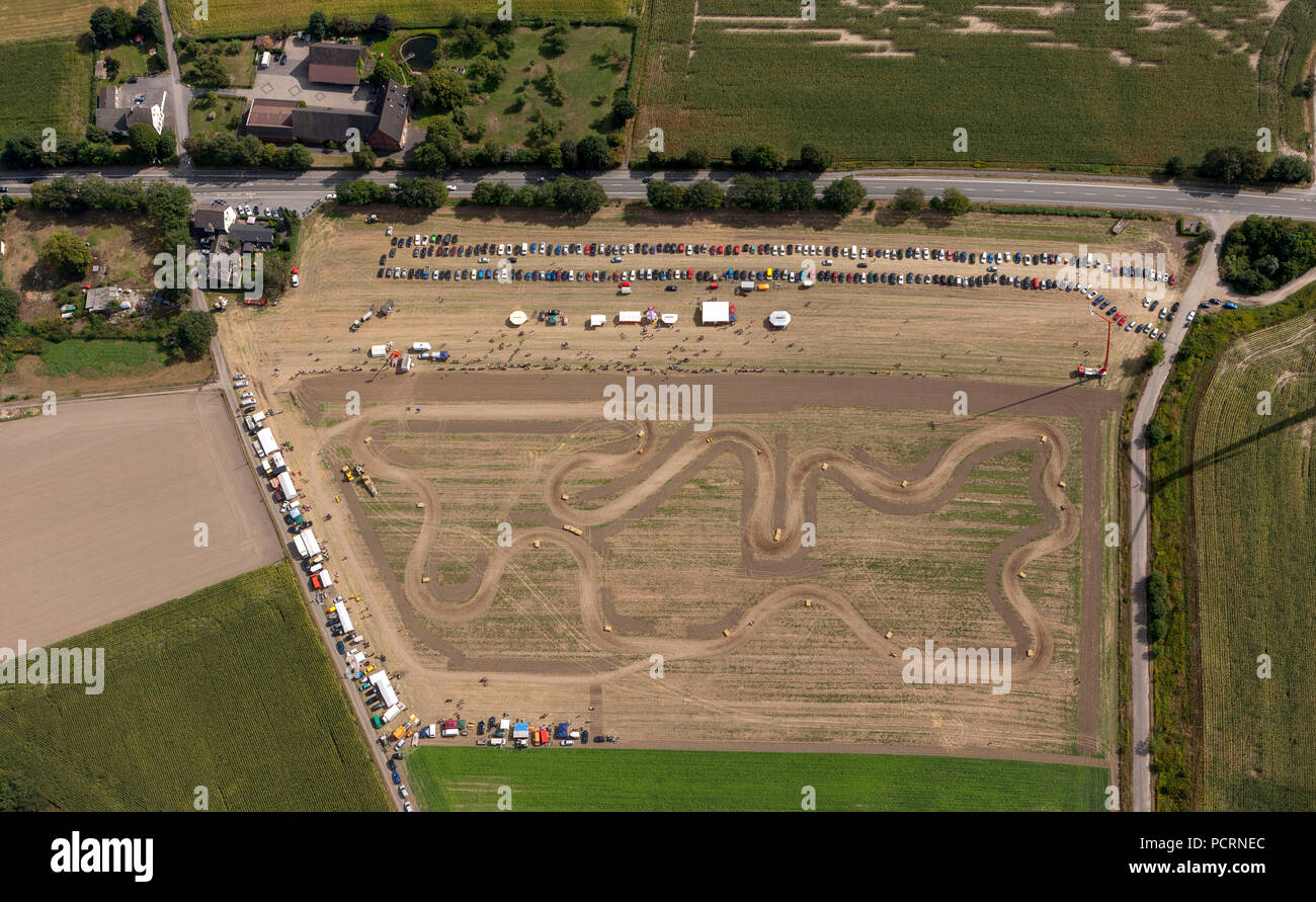 Aerial view, lawn mower race in Waltrop, Parcour, lawnmower parcours, Waltrop, Ruhr area, North Rhine-Westphalia, Germany, Europe Stock Photo
