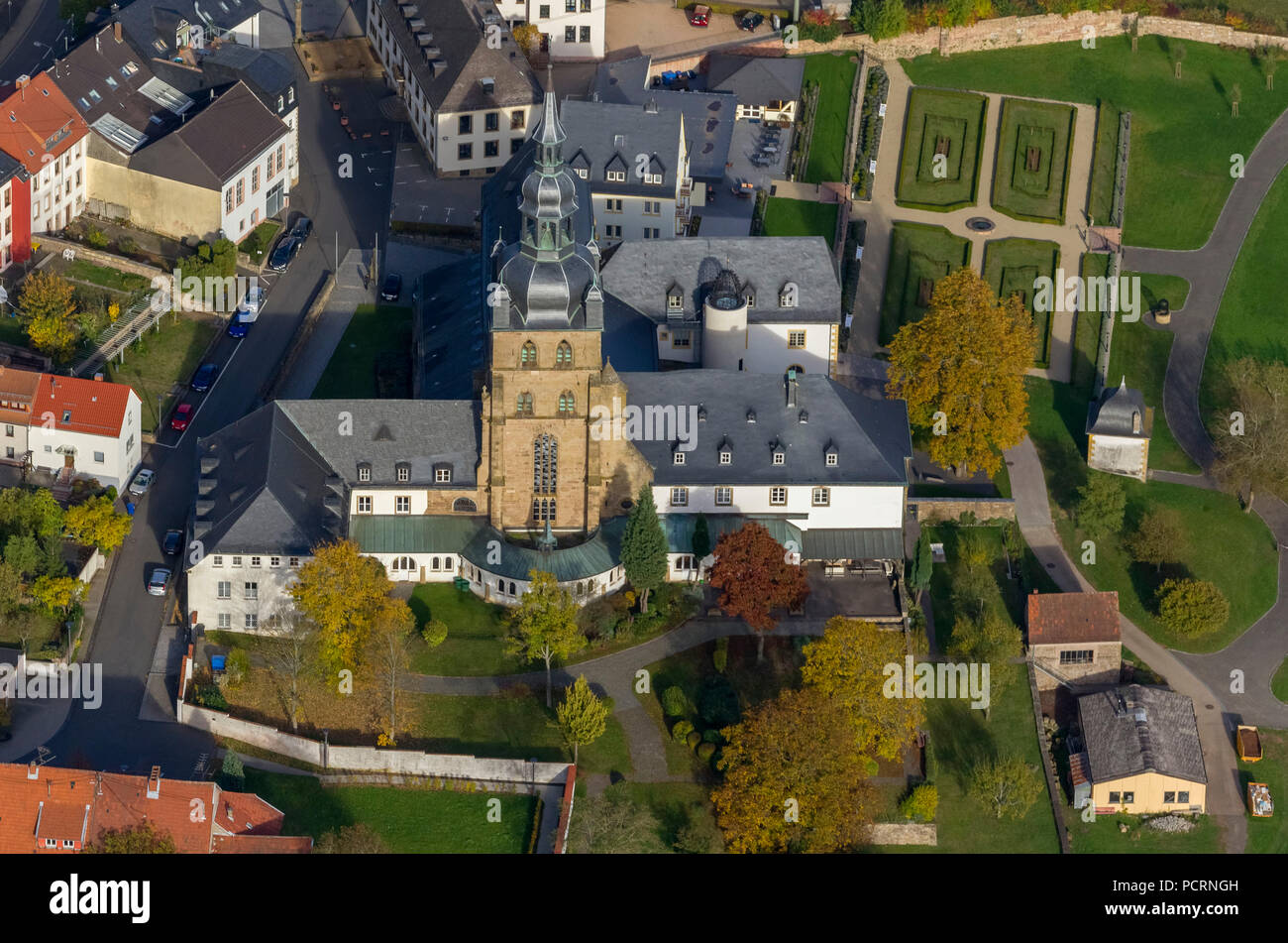 Aerial view, church and Benedictine Abbey Tholey, Tholey, Saarbrücken, Saarland, Germany, Europe Stock Photo