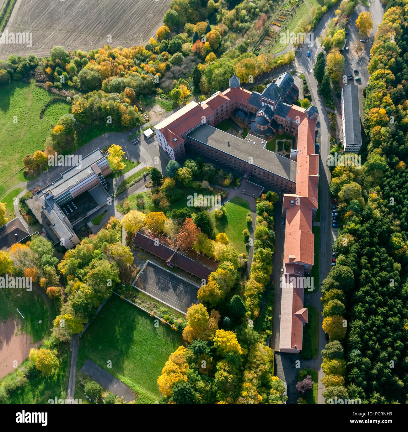 Aerial photo, Arnold Janssen Gymnasium, Mission House St. Wendel, Divine Word Missionaries SVD, abbey park, Sankt Wendel, Saarbrücken, Saarland, Germany, Europe Stock Photo