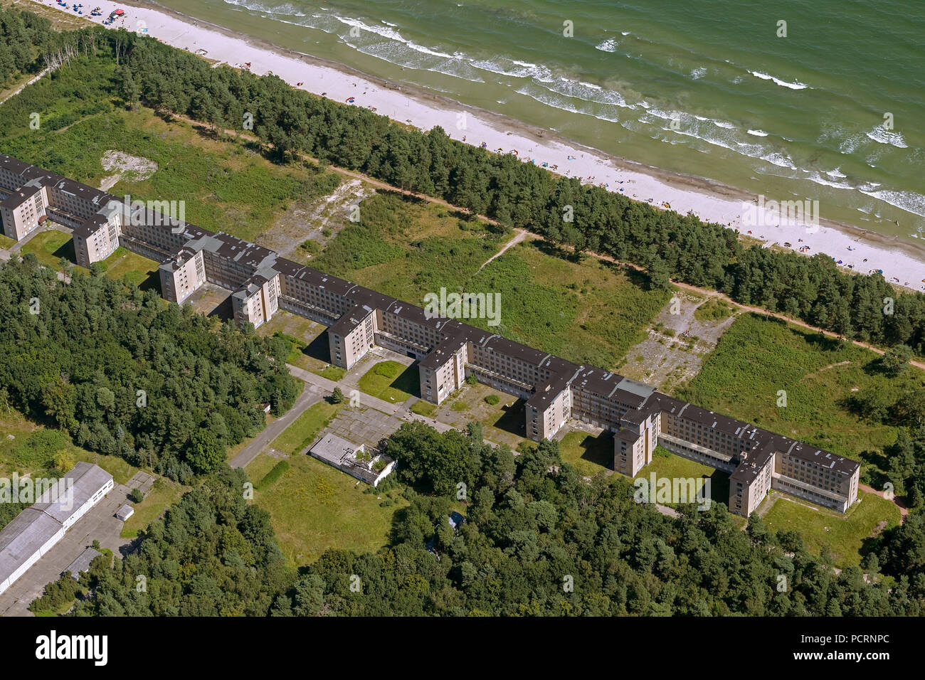 Aerial view, KdF Bad Prora, former holiday resort of the Nazis, with sandy  beach, Binz, Rügen, Mecklenburg-West Pomerania, Germany, Europe Stock Photo  - Alamy