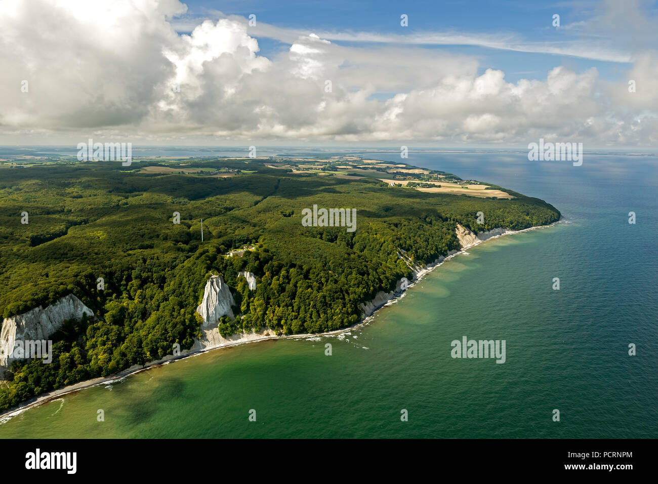 Aerial view, chalk cliffs, Jasmund National Park, Grosse Stubbenkammer ...