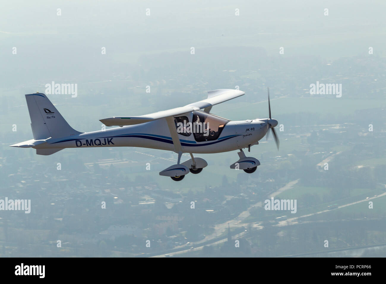 Aerial view, E-MQJK UL Ultralight aircraft, JK 05 Junior Polish aircraft, light aircraft, private pilots, Hamm, Ruhr area, North Rhine-Westphalia, Germany, Europe Stock Photo