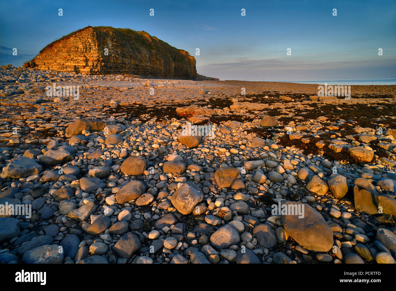 Llantwit Major Beach and Cliffs caught in last light. South Wales (2) Stock Photo