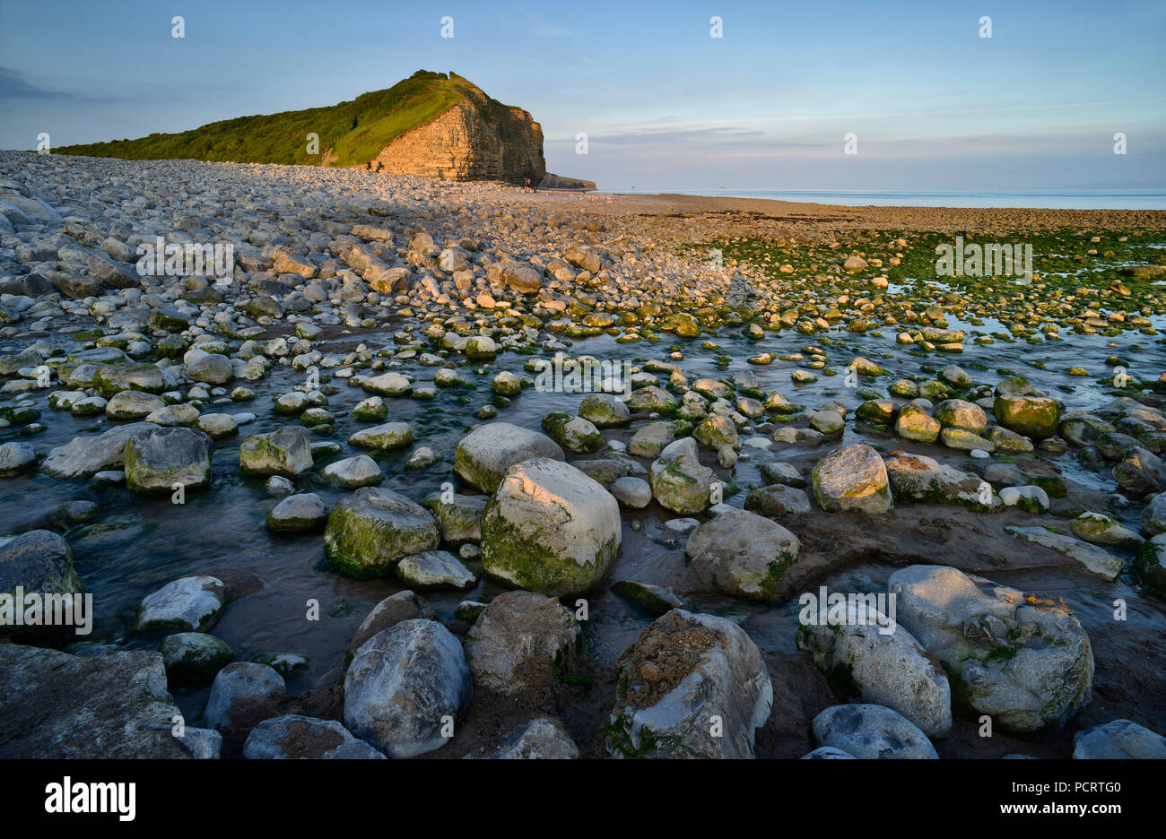 Llantwit Major Beach and Cliffs caught in last light. South Wales (4) Stock Photo