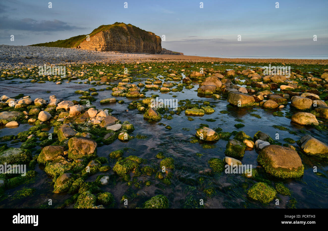 Llantwit Major Beach and Cliffs caught in last light. South Wales (8) Stock Photo