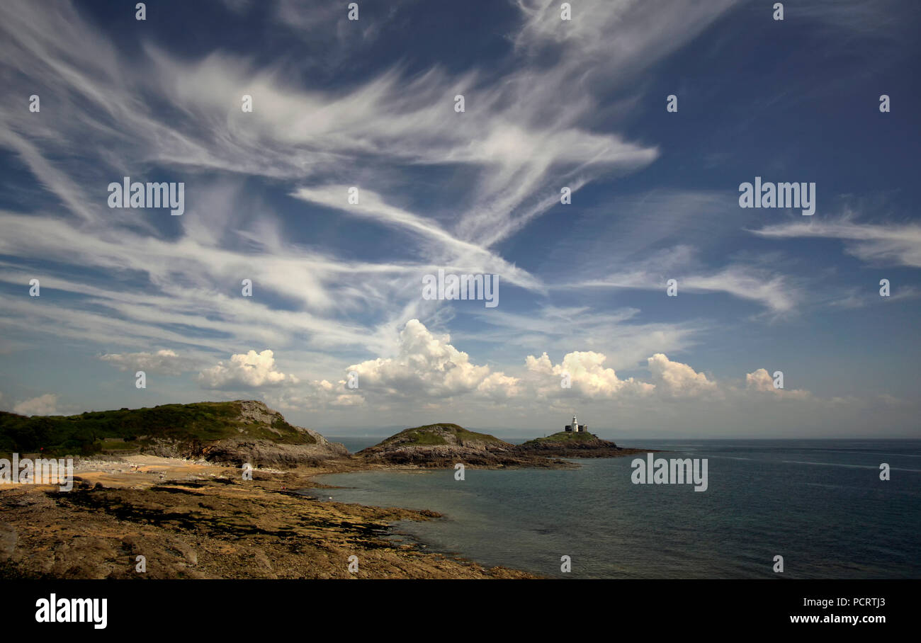 Mumbles Head Lighthouse under a big sky. South Wales Stock Photo